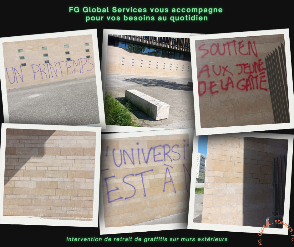 Nettoyage de façades, murs extérieurs, retrait de graffitis.