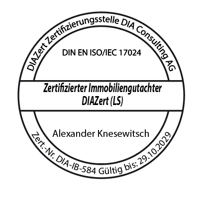 Zertifikat der DIA für den Sachverständigen Alexander Knesewitsch Zertifizierung Immobiliengutachter