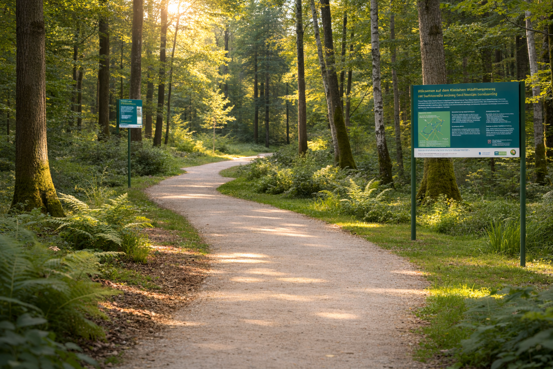 Beispiel für einen zertifizierten Klinischen Waldtherapieweg mit Stationen Klinischer Waldtherapieweg. Beispiel für zertifizierte Umsetzung von Waldtherapie in einer Rehabilitationsklinik