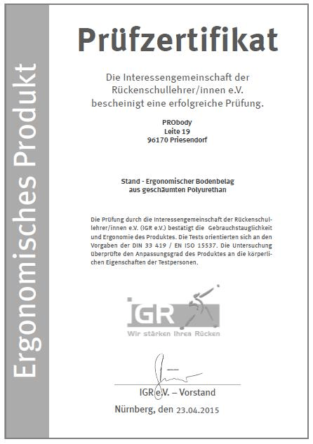 Prüfzertifikat Ergonmisches Produkt