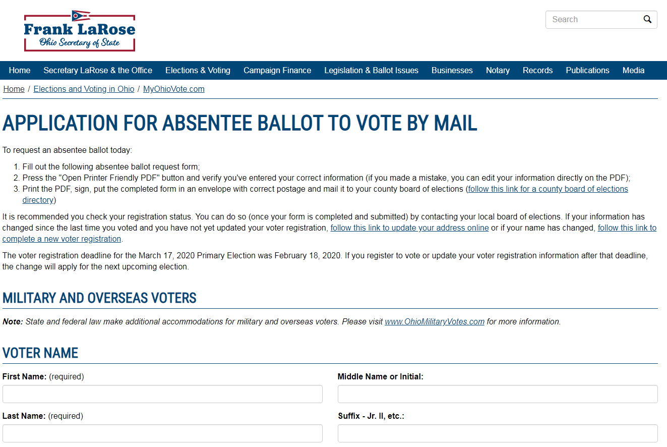 Ohio Absentee Ballot Request Form