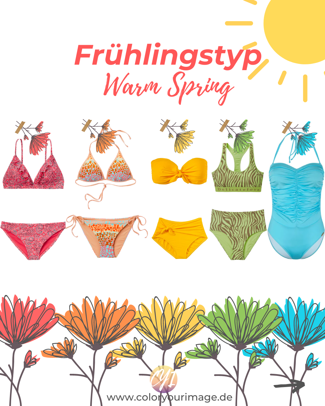 Perfekte Farben für den Frühlingstyp, warm spring, Mode Inspirationen, Frühlingstyp, Bikini, Badeanzug, perfekte Frühlings - Farben, Farben, Impressionen Shop