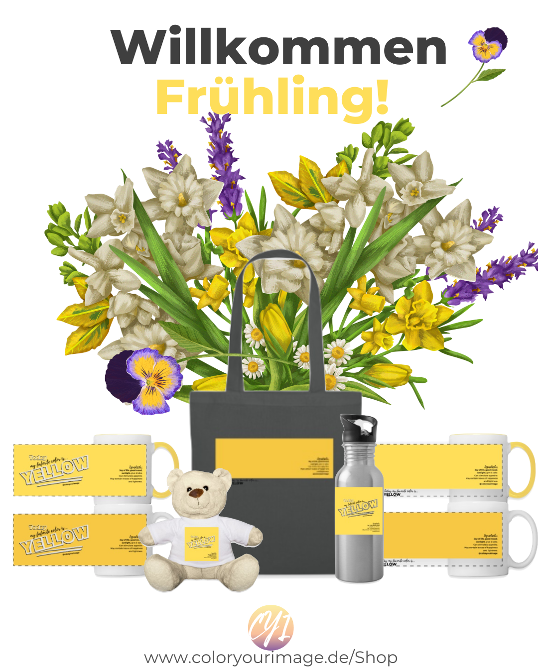 Get your yellow boost! Gelbe Tassen, Teddies, Tasse, Teddy, Tasche, Taschen, Geschenke, Geschenk, Geschenkidee, Geschenkideen, yellow, mug, mugs, bag, bags, Teddy, Tiger, Bottle, gift, gift, present, idea, ideas