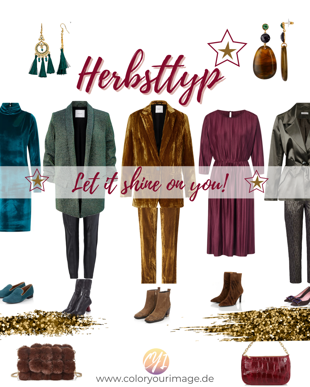 Herbsttyp - Dark True Autumn Festliche Farben und Party Outfit Vorschläge für Herbsttypen, Dark True Autumn, Glanz, Schimmer und Pailletten