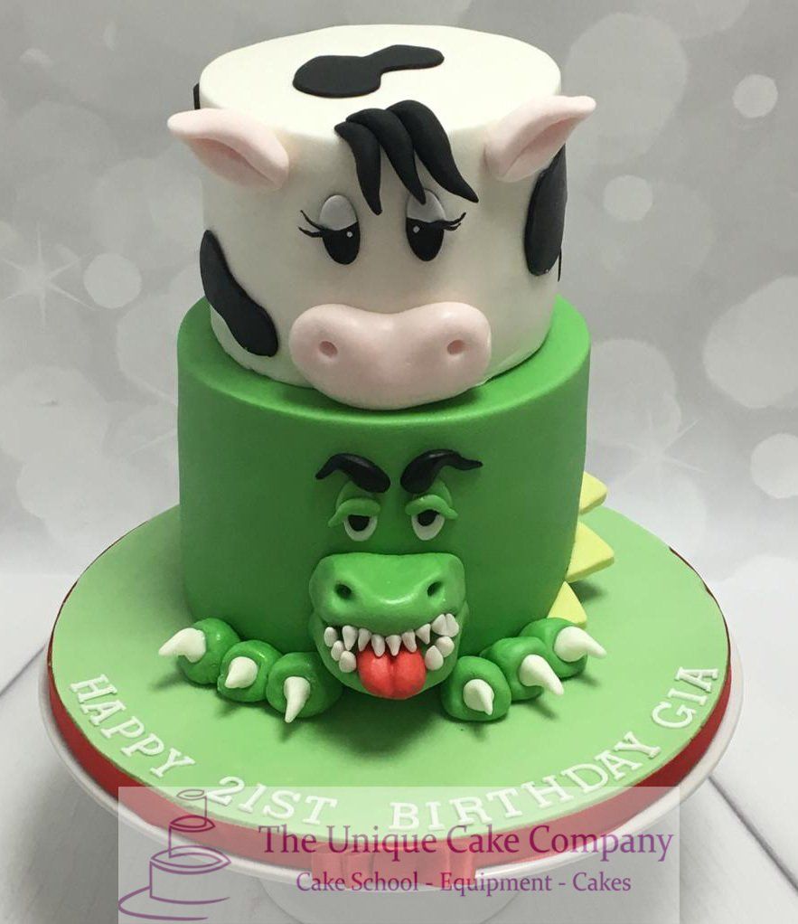 Cow and Dinosaur Cake