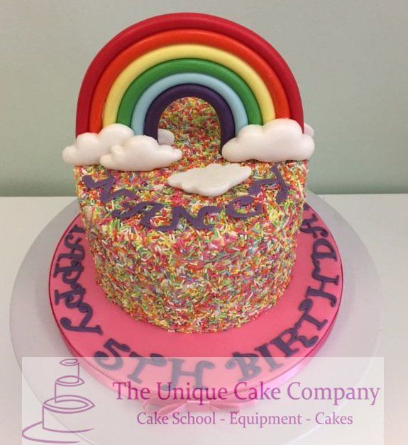 Rainbow and sprinkles birthday cake
