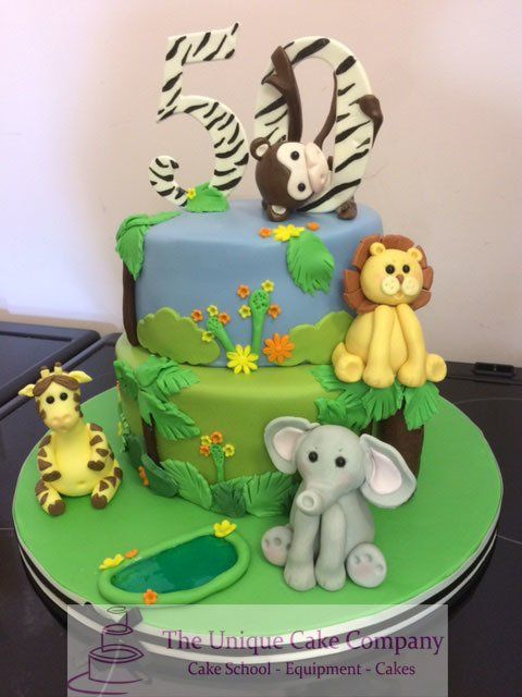 Jungle animal birthday cake