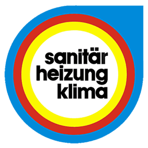 Logo mit blauer, roter und gelber Farbe; Text: Sanitär, Heizung, Klima