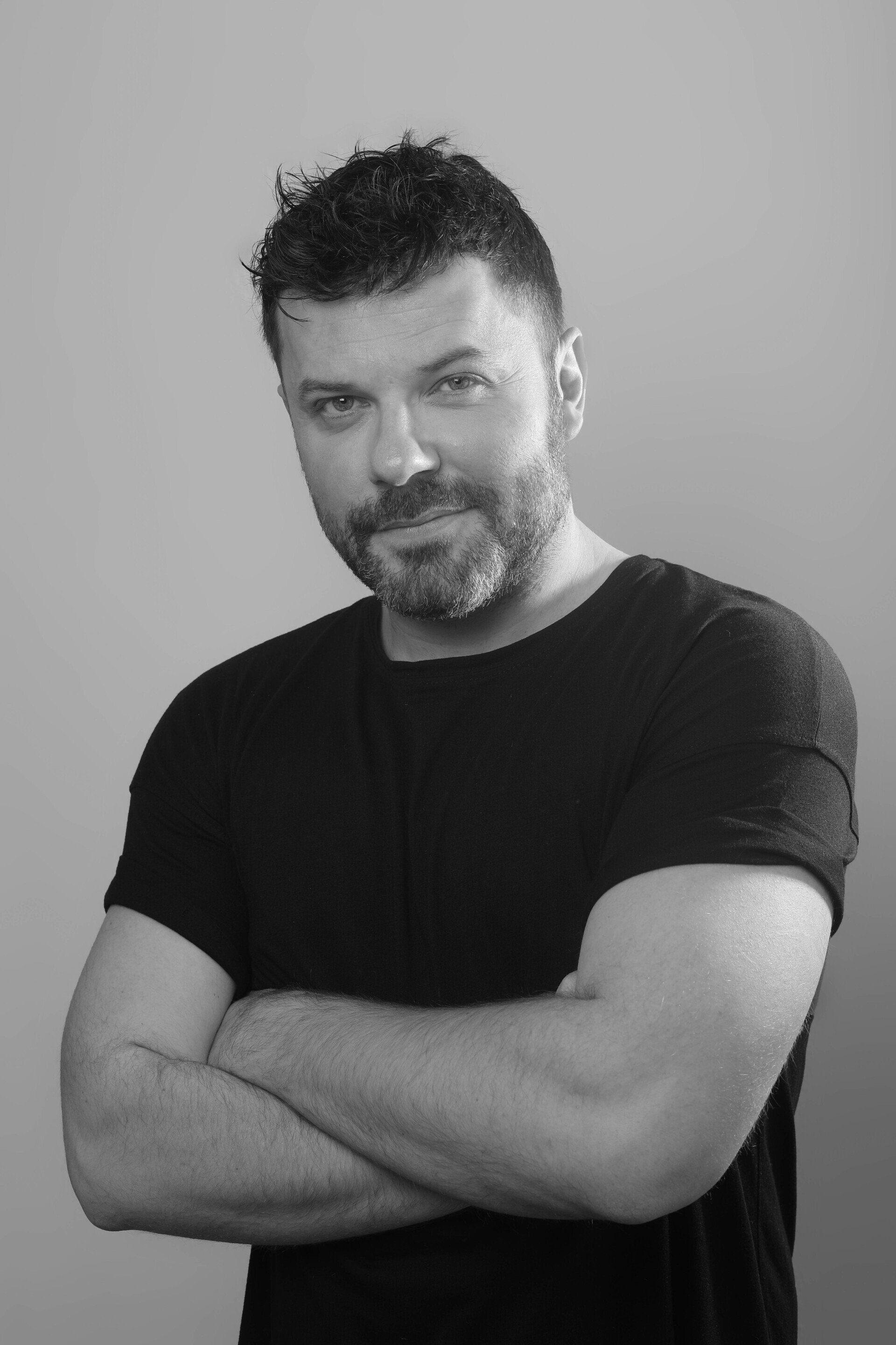 Black and white portrait of a cast member from the Dumbo Can Fly Now show by Are You Ready