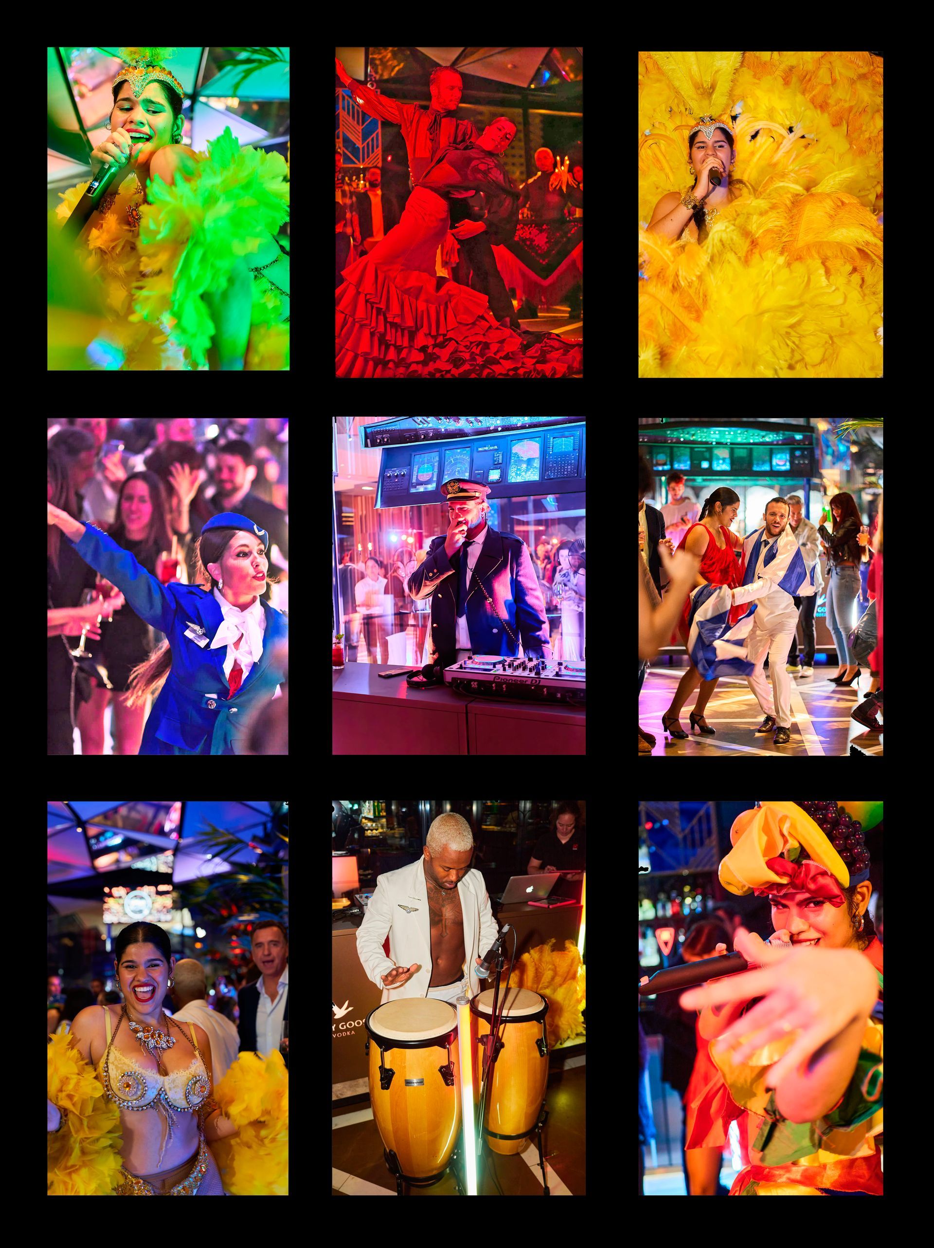 Collage de fotografías del espectáculo Ginkgo Jet Drunk de Are You Ready, artistas y público durante la fiesta
