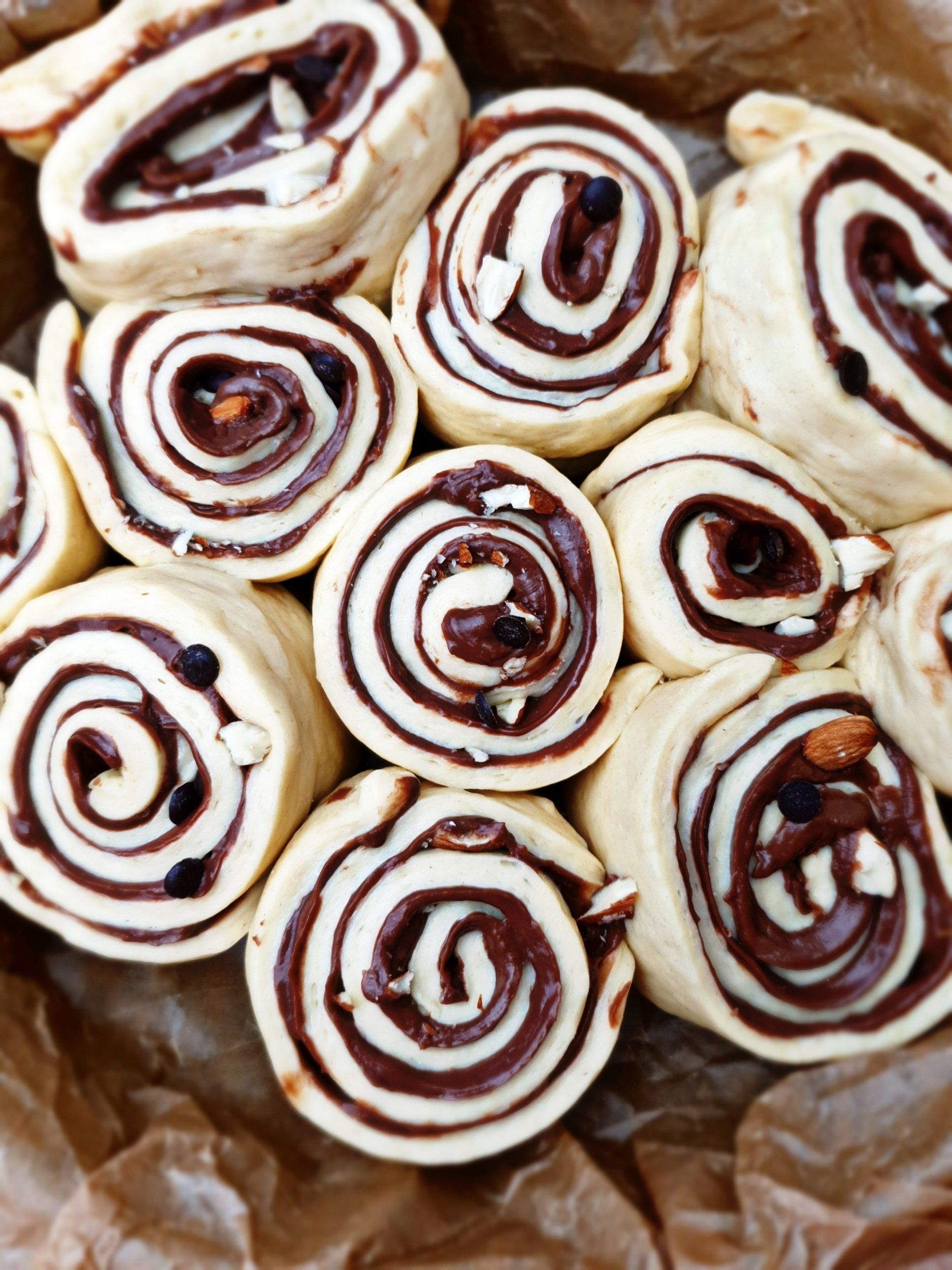 Schokoladenpudding Schnecken, Mandel