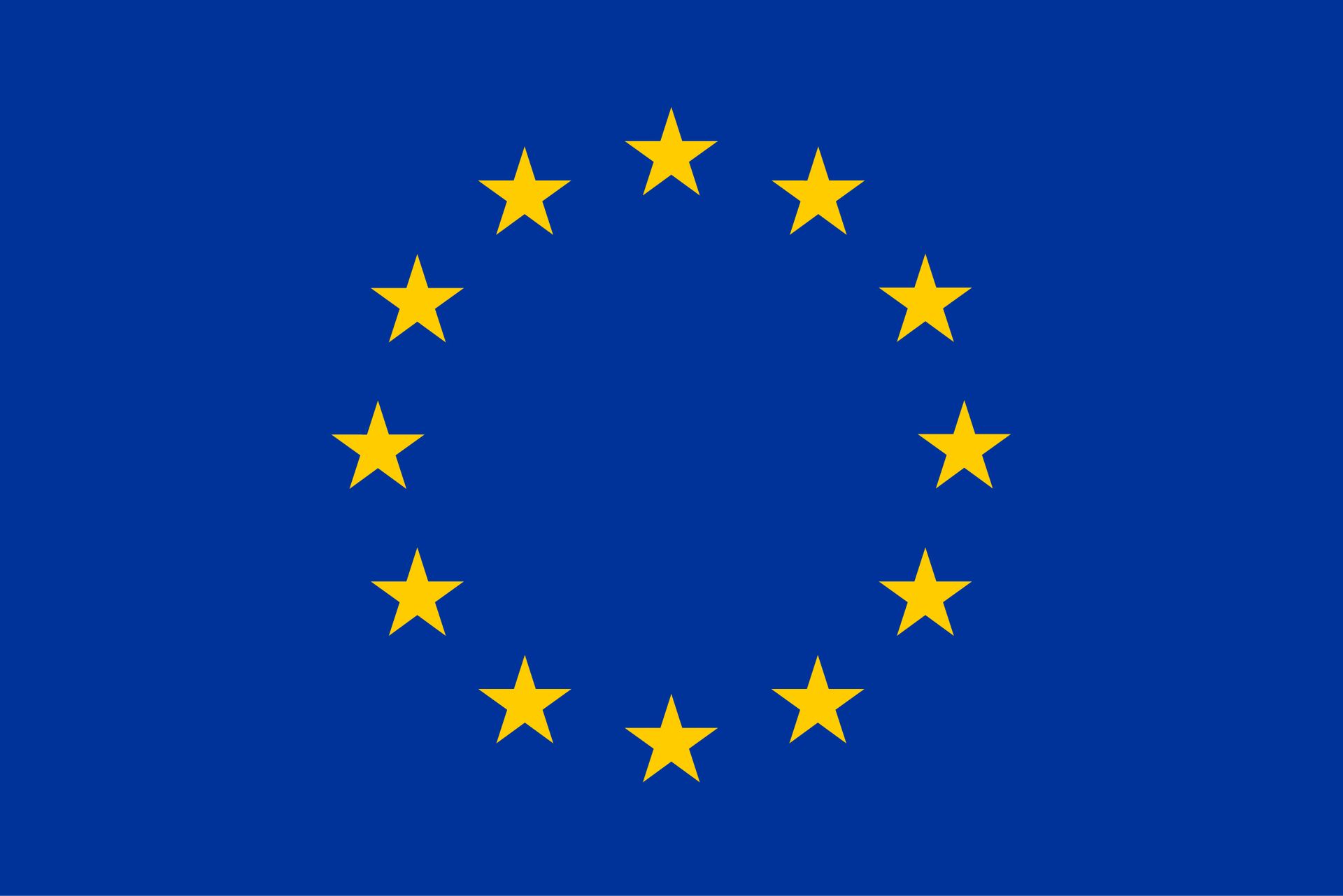 Die Flagge der EU, mit blauem Hintergrund und goldenen Sternen