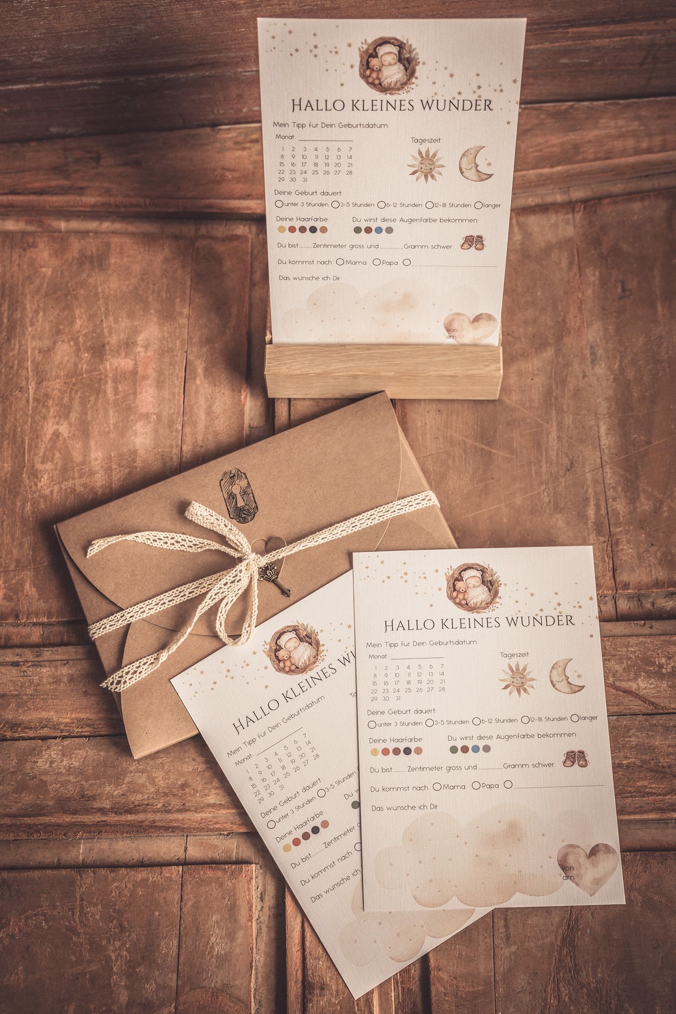 Baby-Tippkarten mit Holzaufsteller Tippkarten für Babyparty oder Gender Reveal Babysause Fotograf Henstedt-Ulzburg