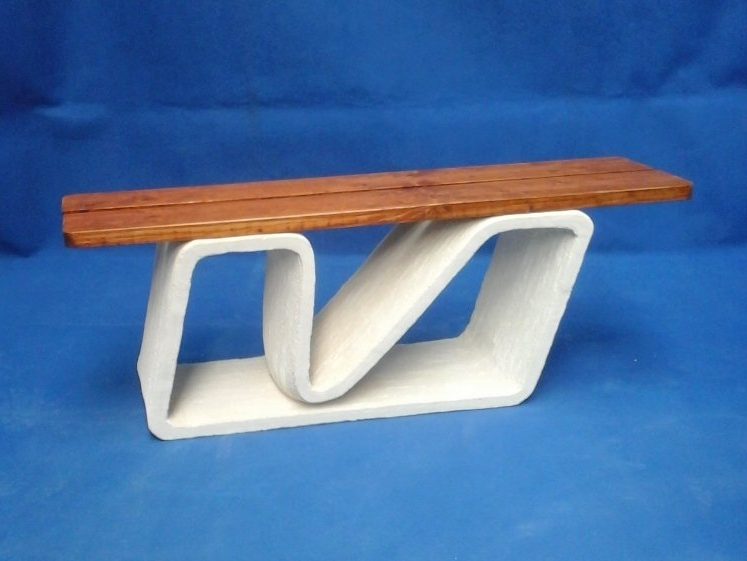 Banc Dynamic 130 (blanc/chêne doré) mobilier de jardin banc extérieur ciment blanc assise bois imprimé en 3D