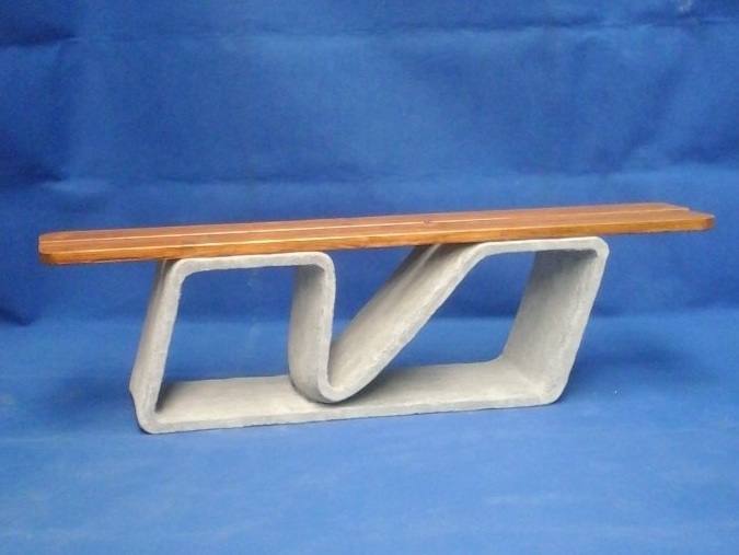 Banc Dynamic 170 (gris/chêne clair) mobilier de jardin banc extérieur ciment gris assise bois imprimé en 3D