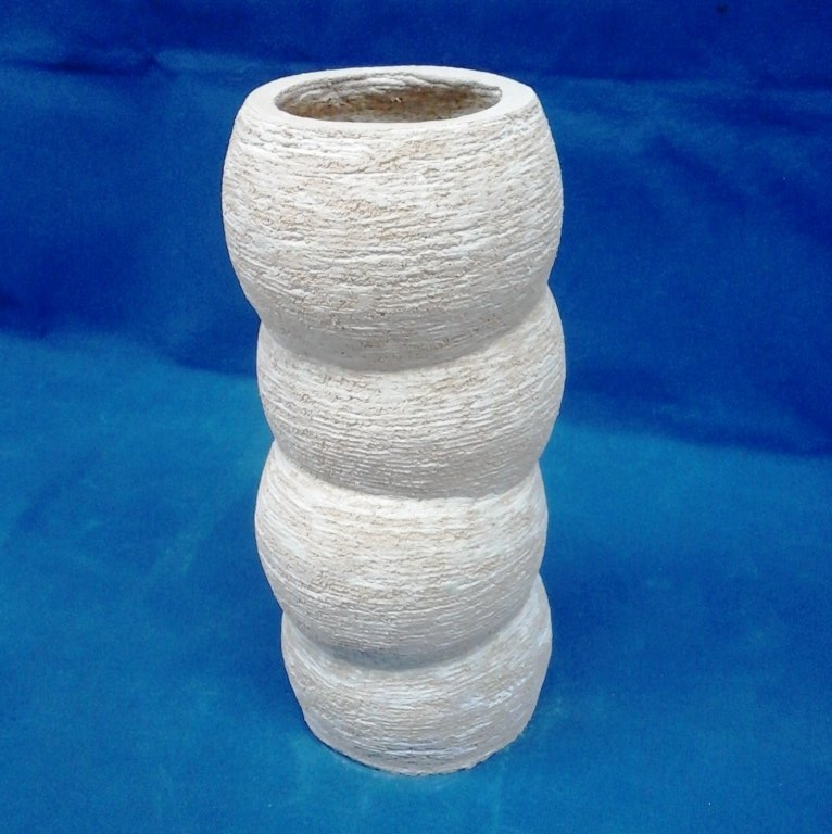 Vase Bulle 1B en ciment blanc brute Vase original en ciment blanc imprimé en 3D