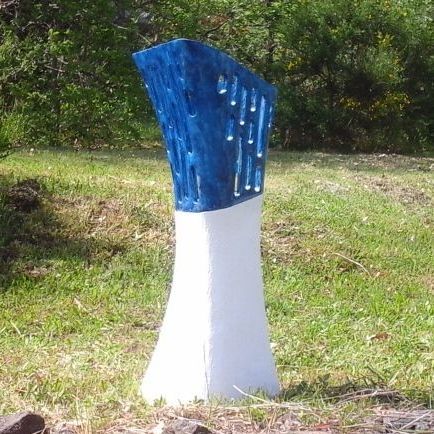 VESPERA blue vase Big concrete vase white cement and blue resin top