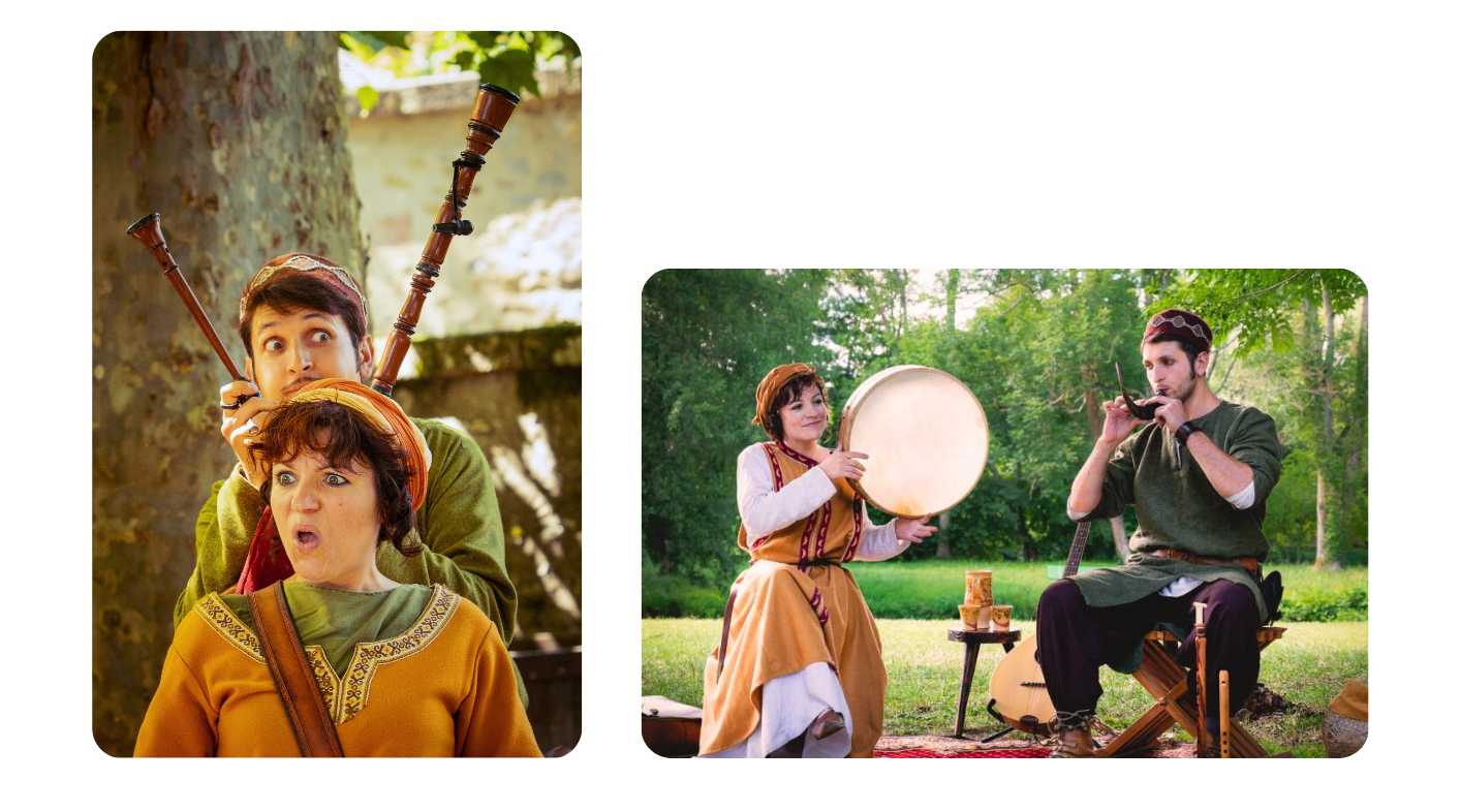 duo d'images 2 musiciens en costumes médiévaux