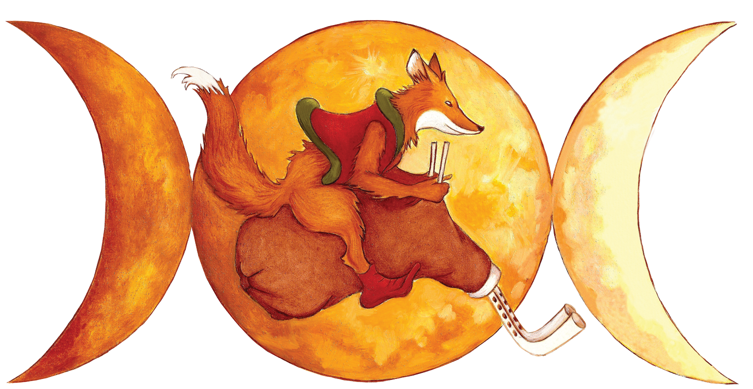 logo compagnie ambraluna triple lune renard cornemuse