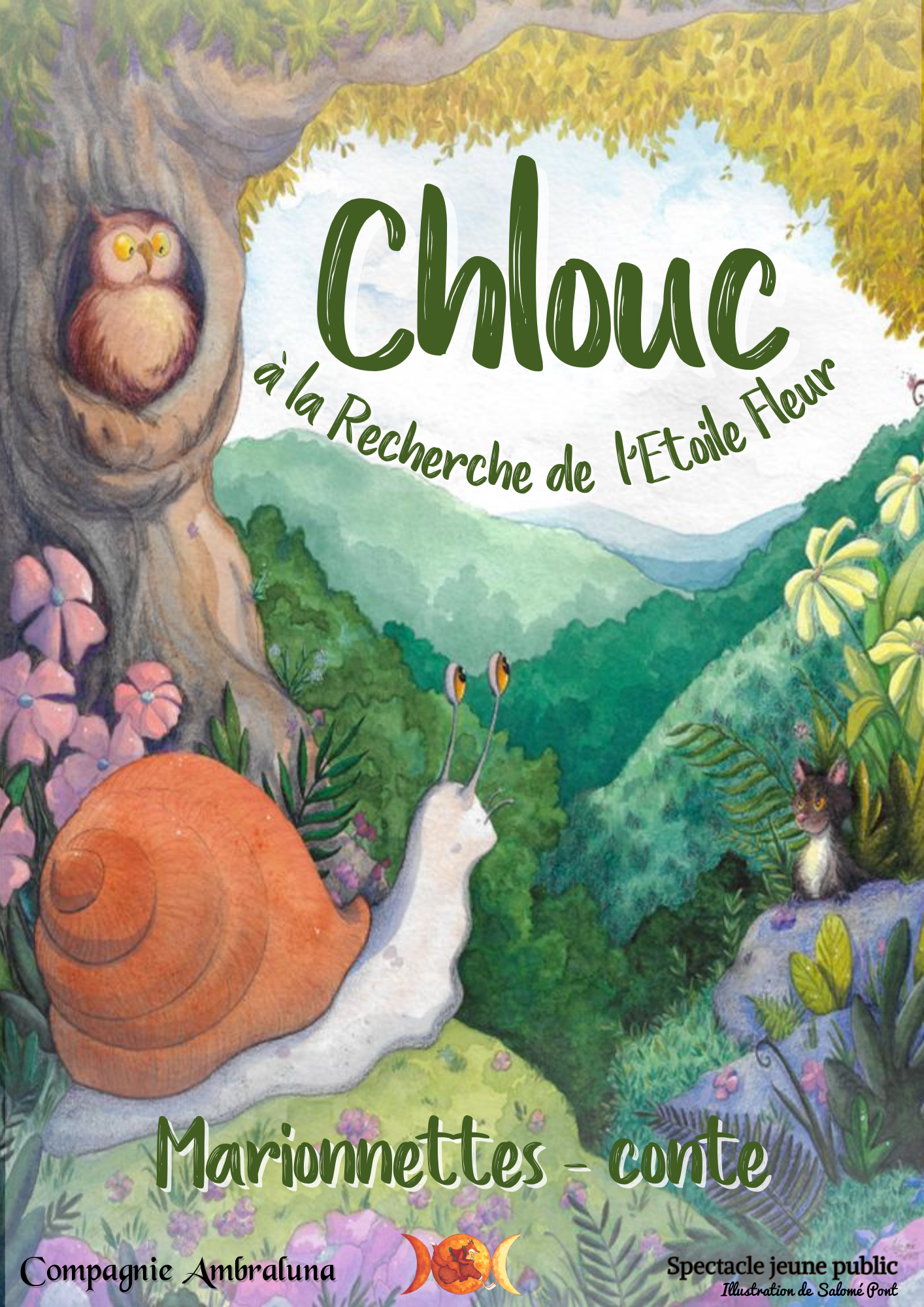 affiche spectacle Ambraluna chlouc à la recherche de l'étoile fleur marionnette musique jeune public enfant scolaire