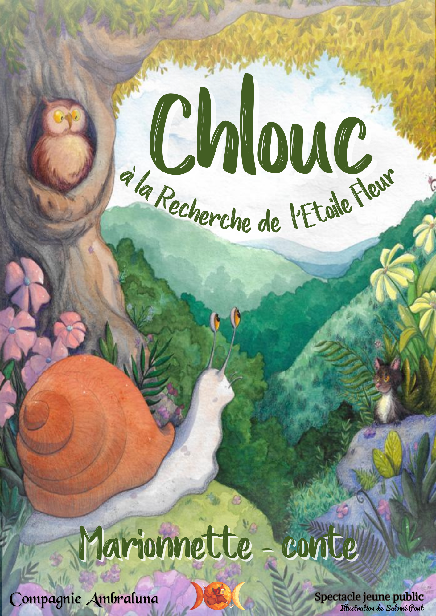 affiche spectacle Ambraluna chlouc à la recherche de l'étoile fleur marionnette musique jeune public enfant scolaire