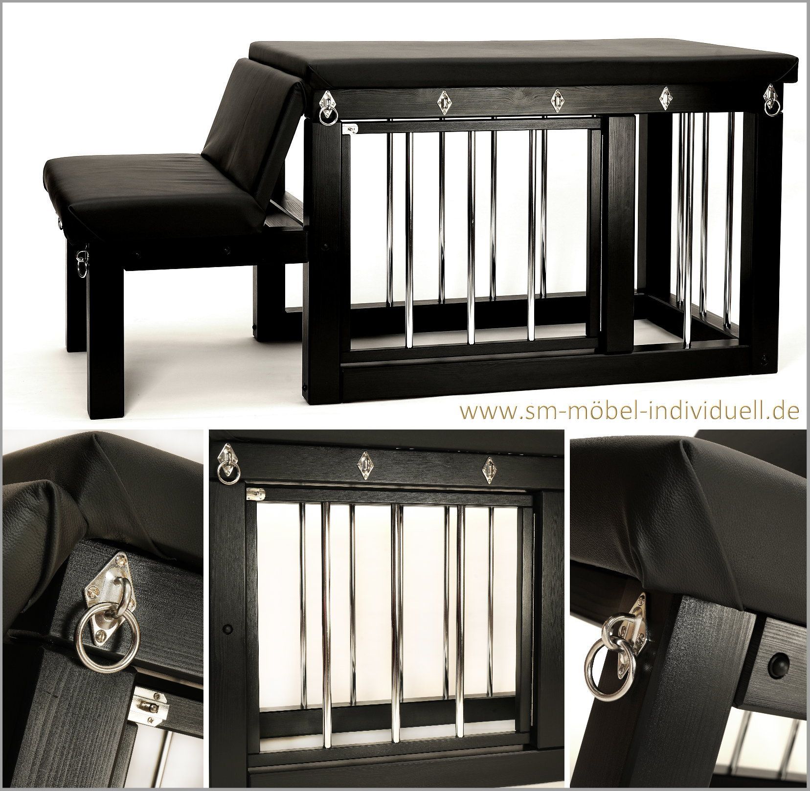 BDSM-Käfig mit Liege und Beinauflage gepolstert