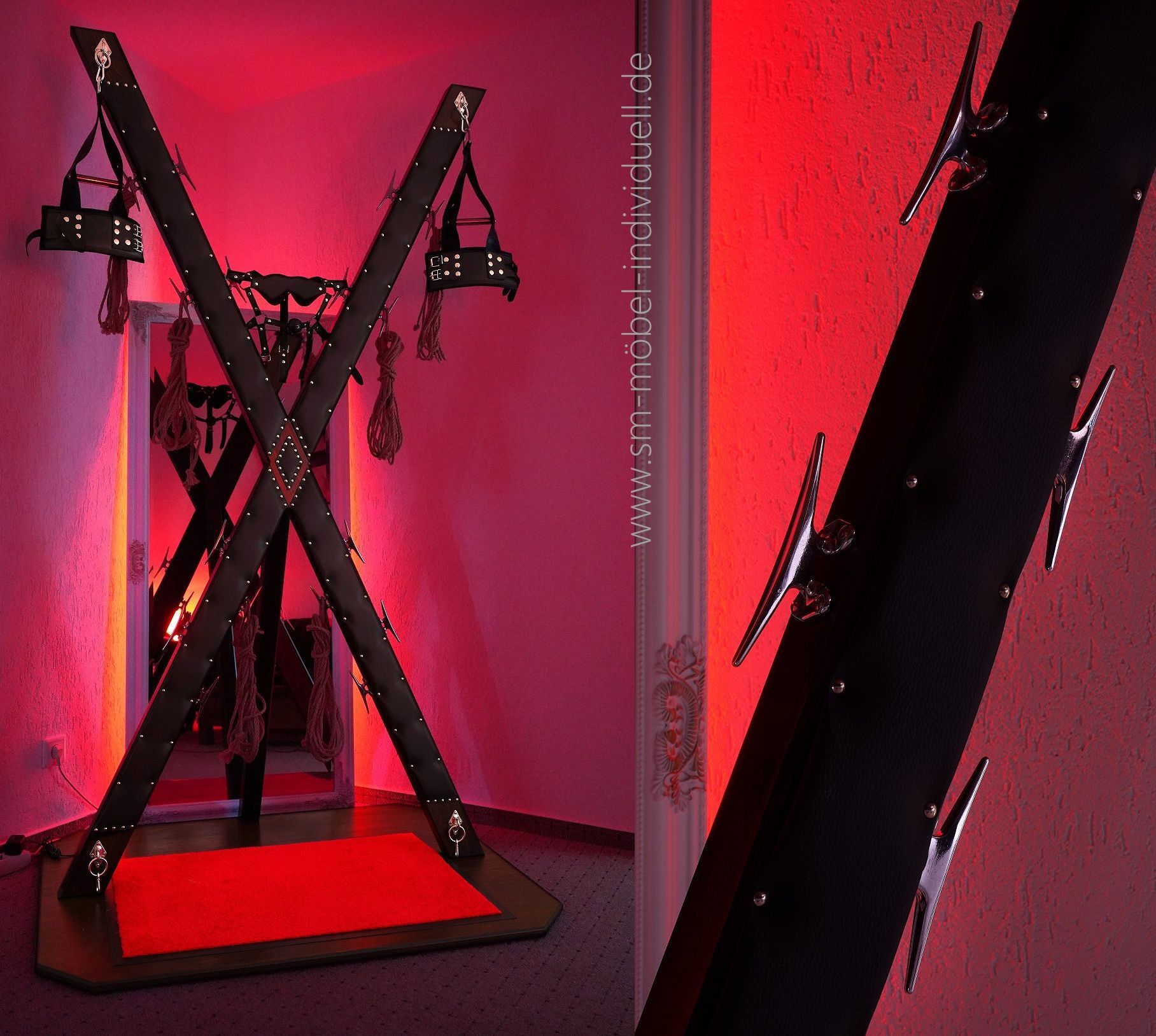Standkreuz BDSM-Kreuz Andreaskreuz silber gepolstert