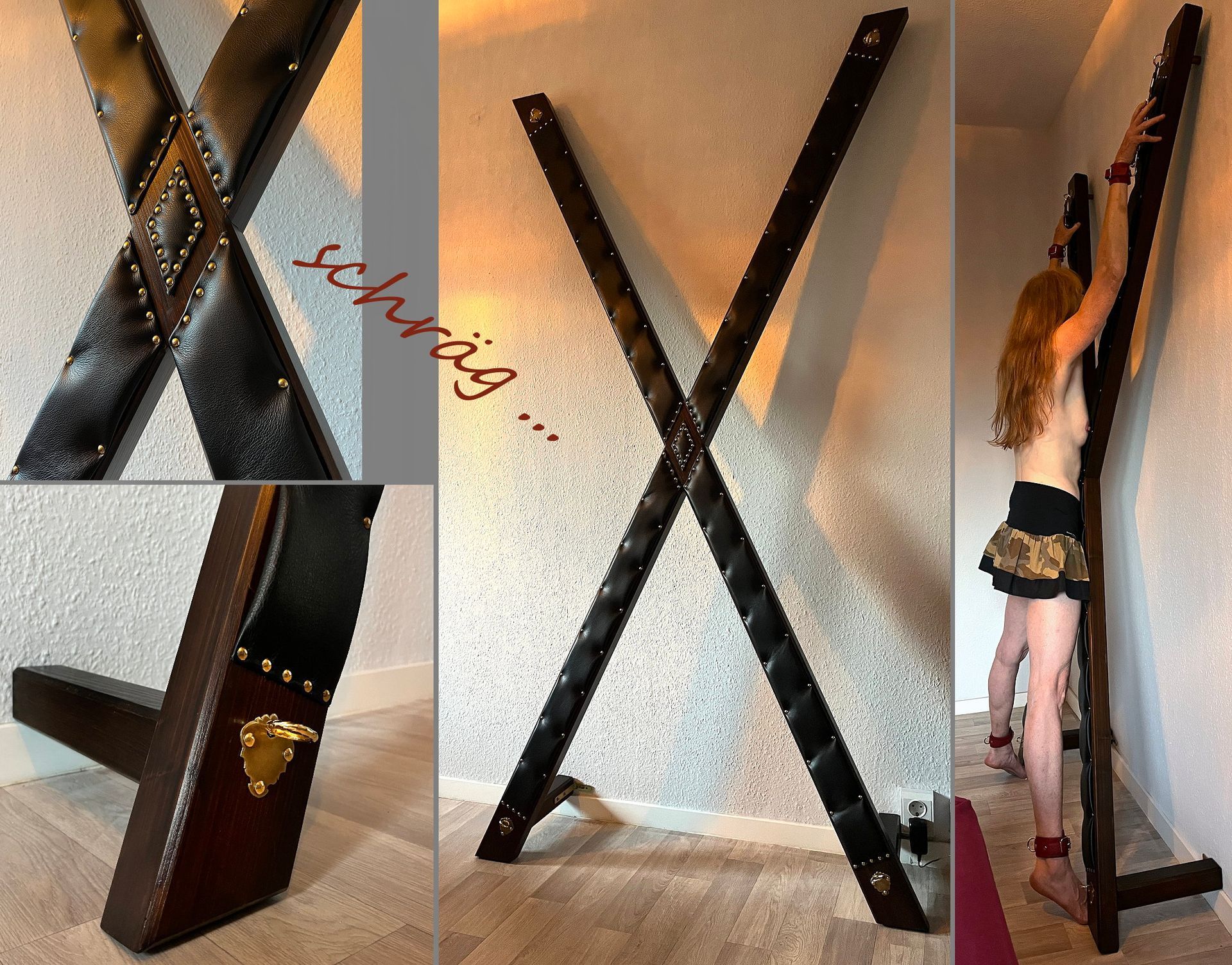 Andreaskreuz gepolstert ,
Standkreuz gepolstert , 
BDSM-Kreuz gepolstert