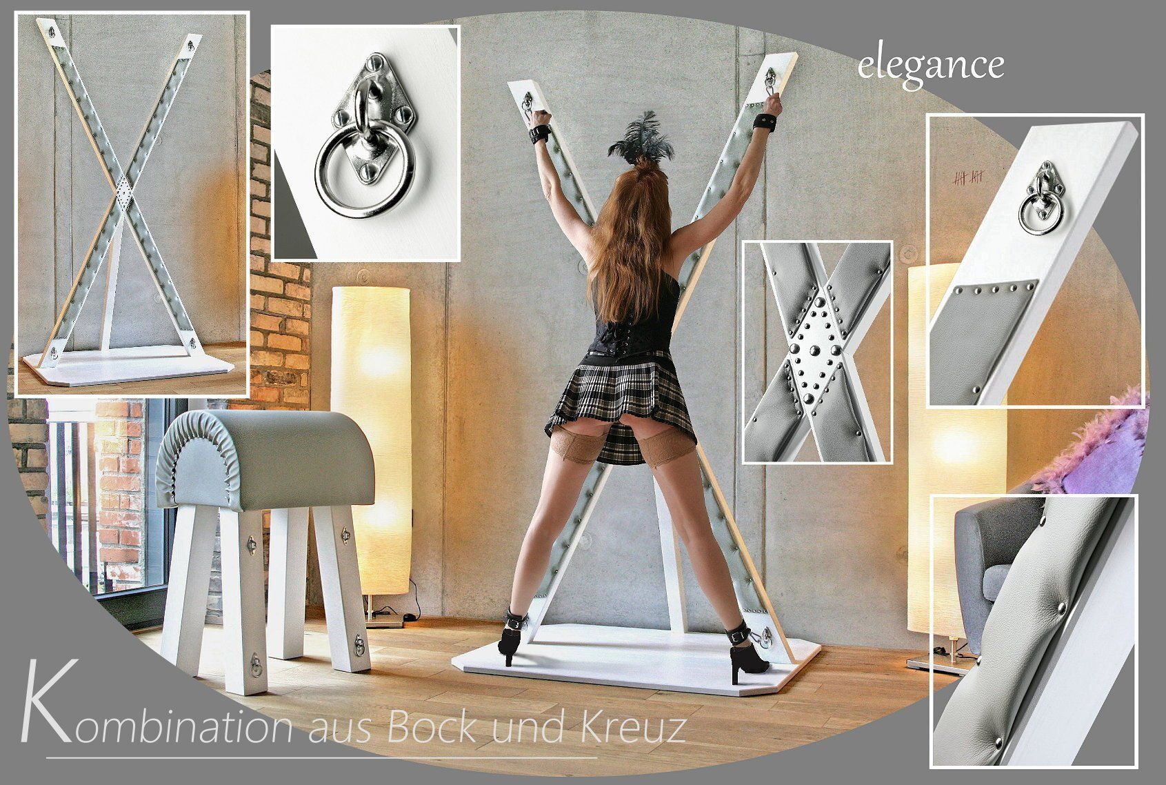 Standkreuz gepolstert Andreaskreuz BDSM-Kreuz Rundbock gepolstert Strafbock BDSM-Bock