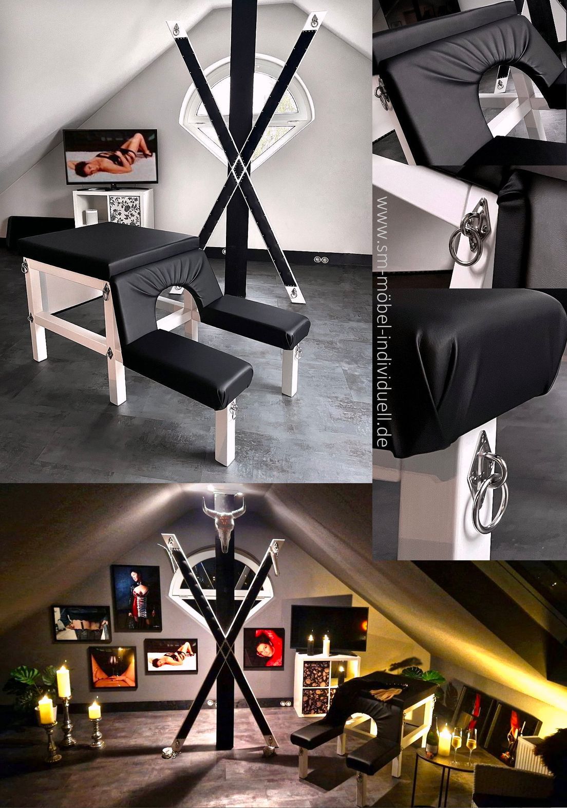 BDSM-Bock gepolstert Strafbock weich gepolstert Luxus-Bock Schwarz-Weiß