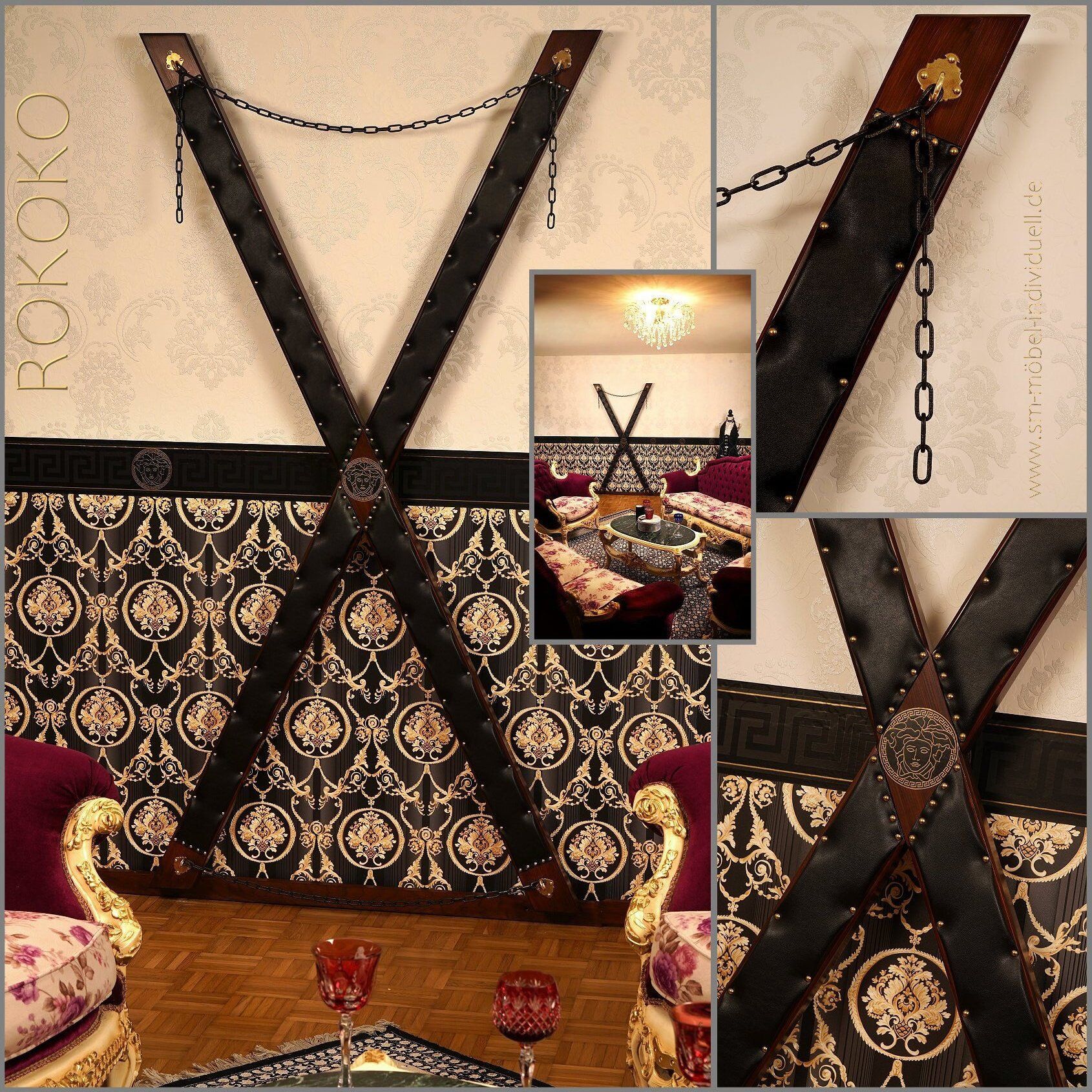 Wandkreuz Andreaskreuz BDSM-Kreuz gepolstert Chesterfield