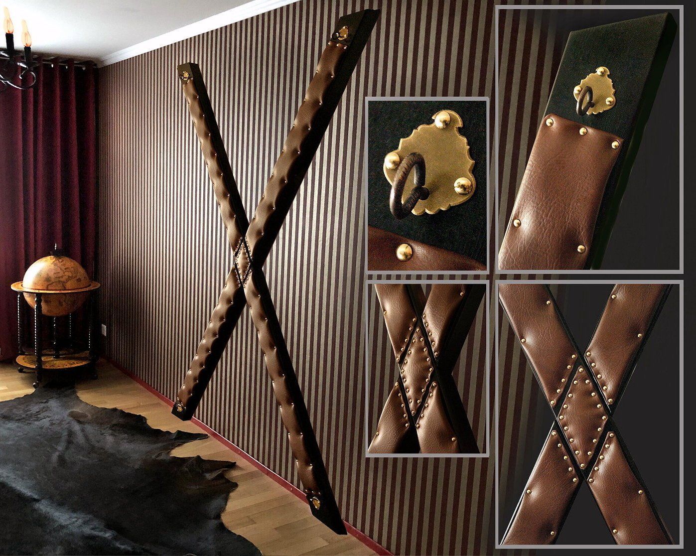 Wandkreuz Andreaskreuz BDSM-Kreuz gepolstert Chesterfield