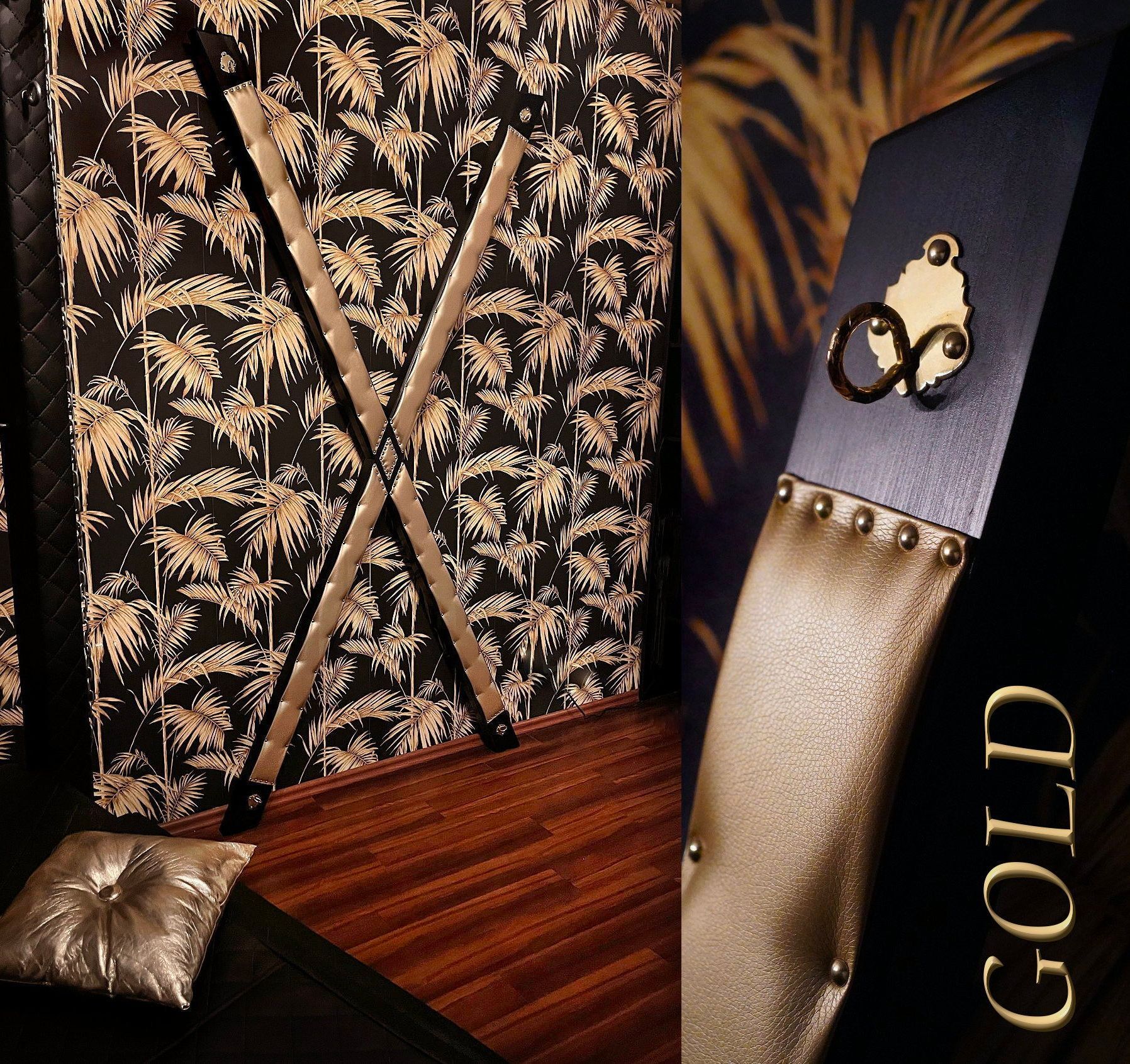 Andreaskreuz Gold gepolstert
BDSM-Kreuz gepolstert