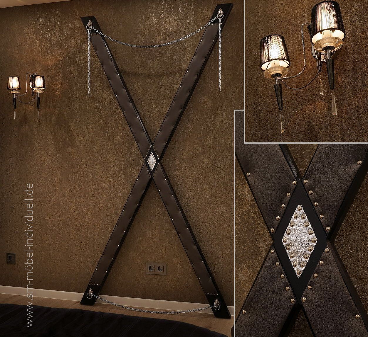 Andreaskreuz stylish ,
Wandkreuz gepolstert ,
BDSM-Strafkreuz