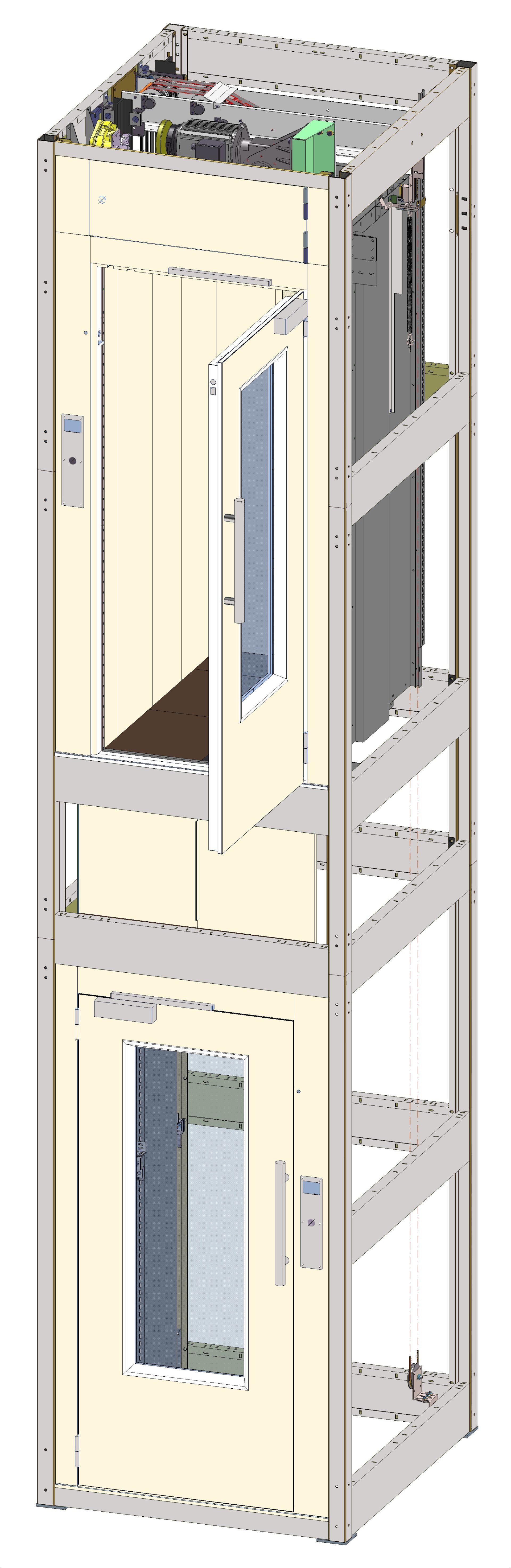 Homelift mit selbsttragendem Schachtgerüst.