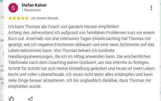 Eine Google Bewertung mit 5 Sternen von Stefan