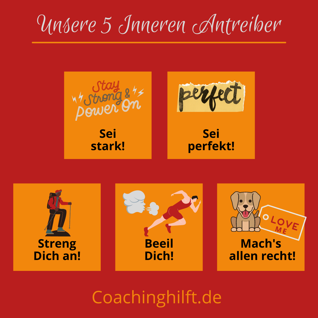 Unsere 5 Inneren Antreiber Innere Antreiber: Sei stark! Sei perfekt! Streng dich an! Beeil dich! Mach's allen recht!