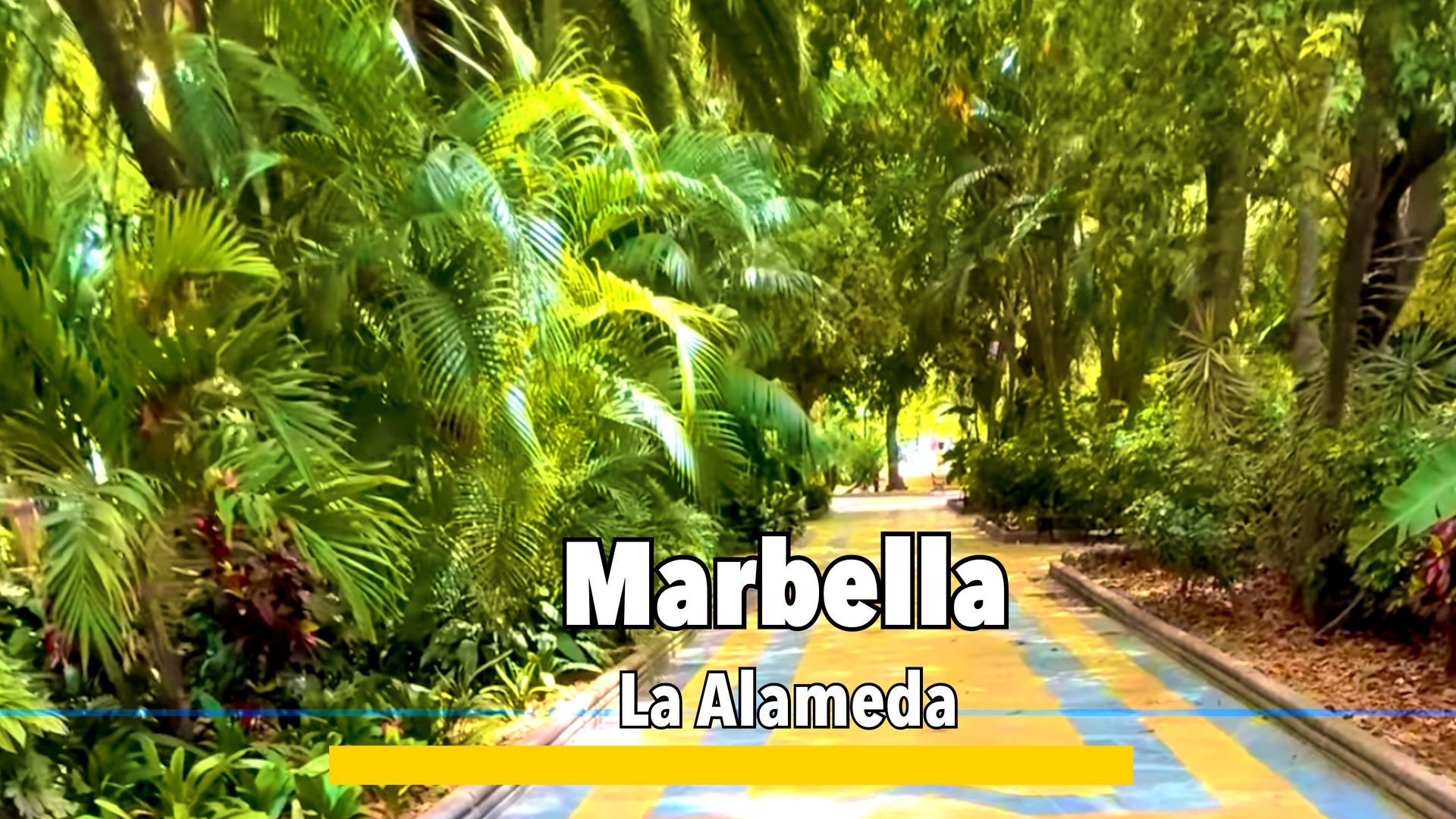 La Alameda in Marbella, a beautiful park with lush greenery, fountains, and sculptures, offering a peaceful retreat in the city center