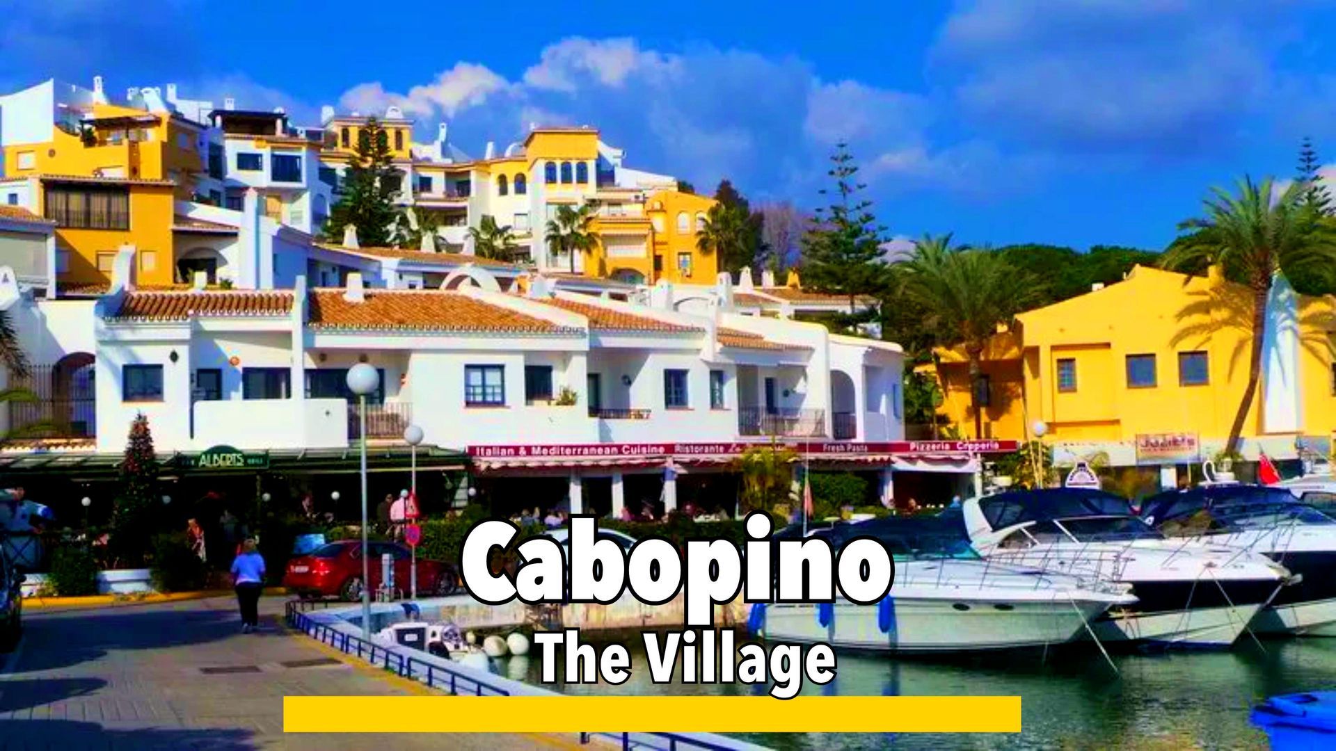 Cabopino Village, a charming coastal spot near Marbella with a quaint marina, sandy beaches, and traditional Andalusian architecture