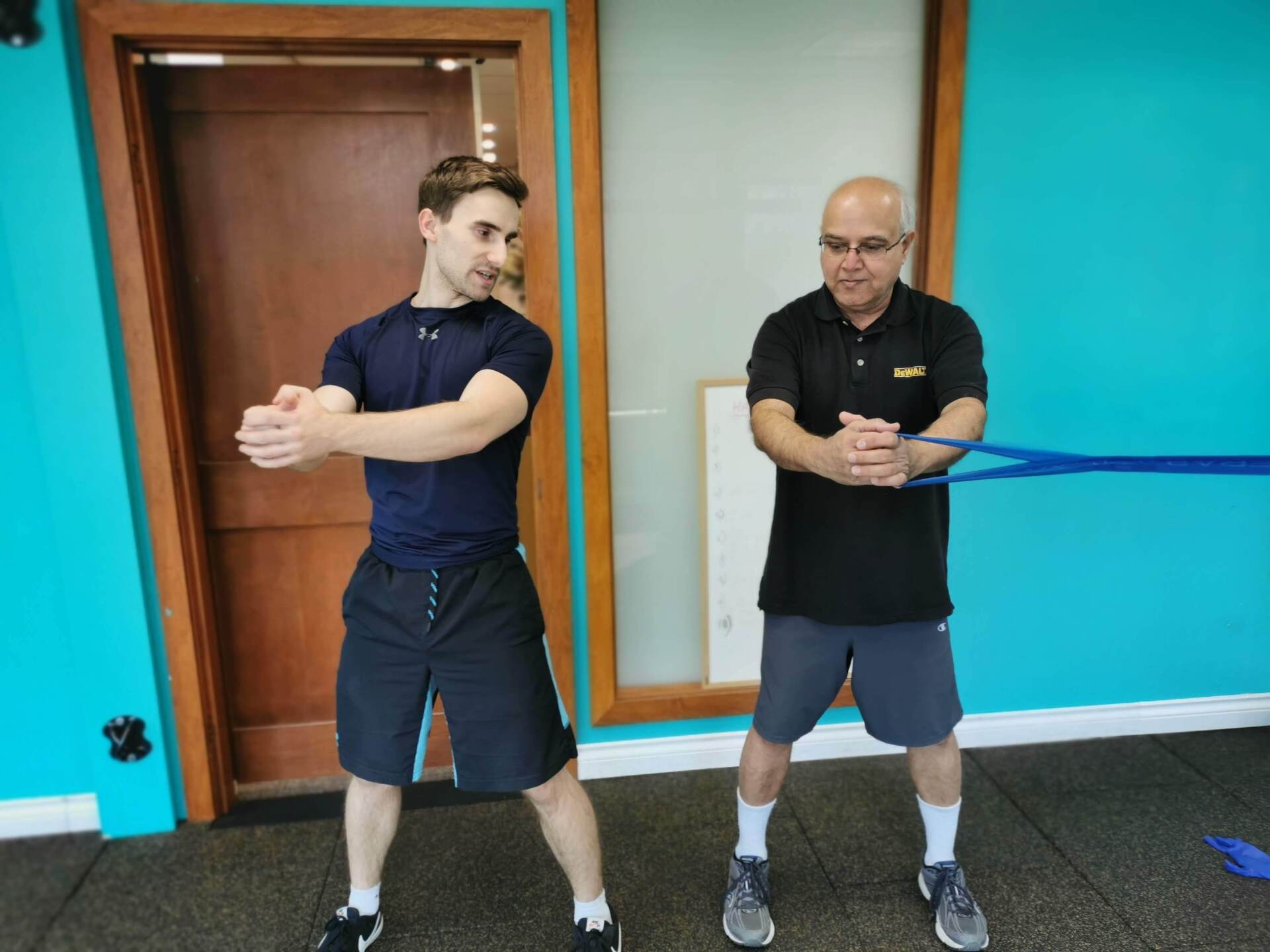 Taylor and Mukesh training core stability! Senior Core Stability Exercise Intruction