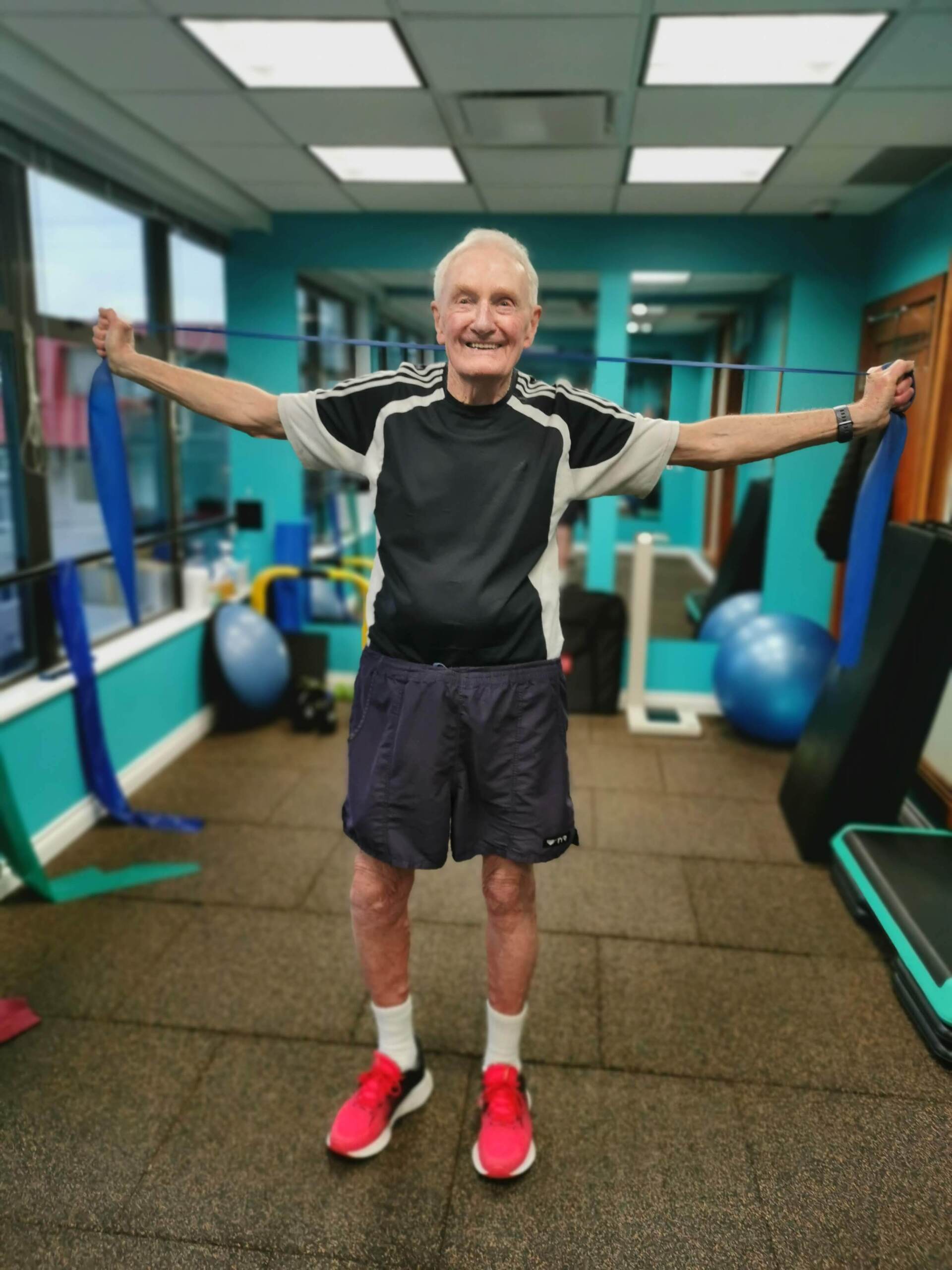 Barrie is always happy to do any type of exercise! Senior Band Exercise