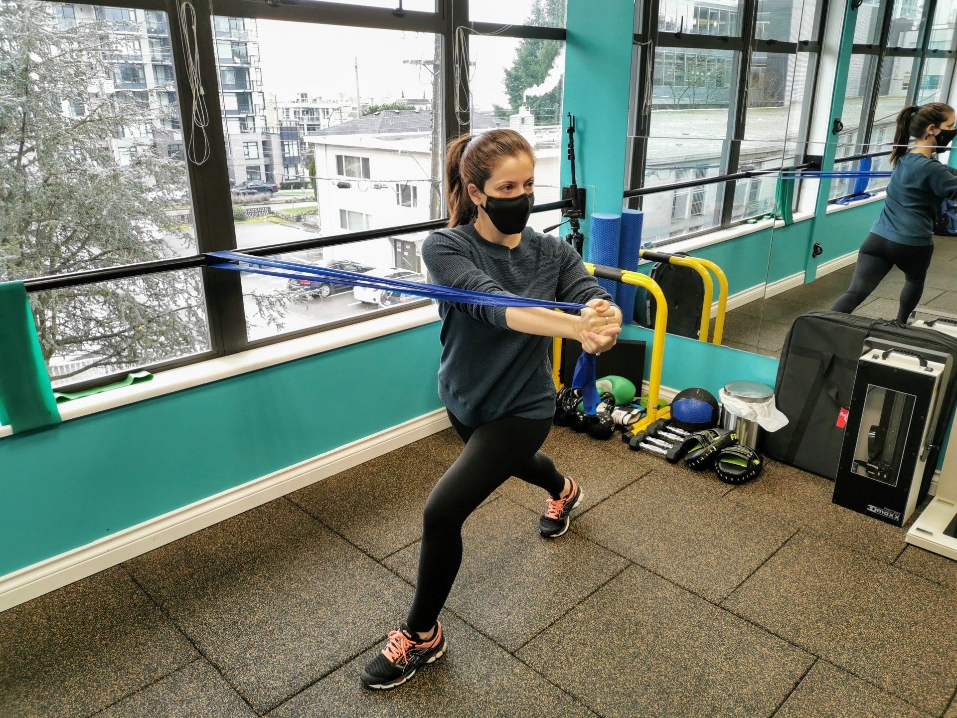 Jaime working on her core! Young Woman Band Core Exercise