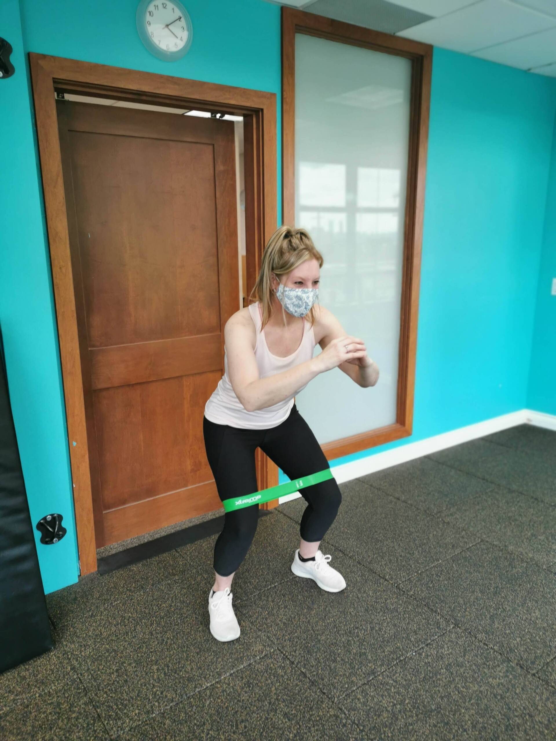 Melissa training her glutes! Middle Aged Woman Hip Band Exercise