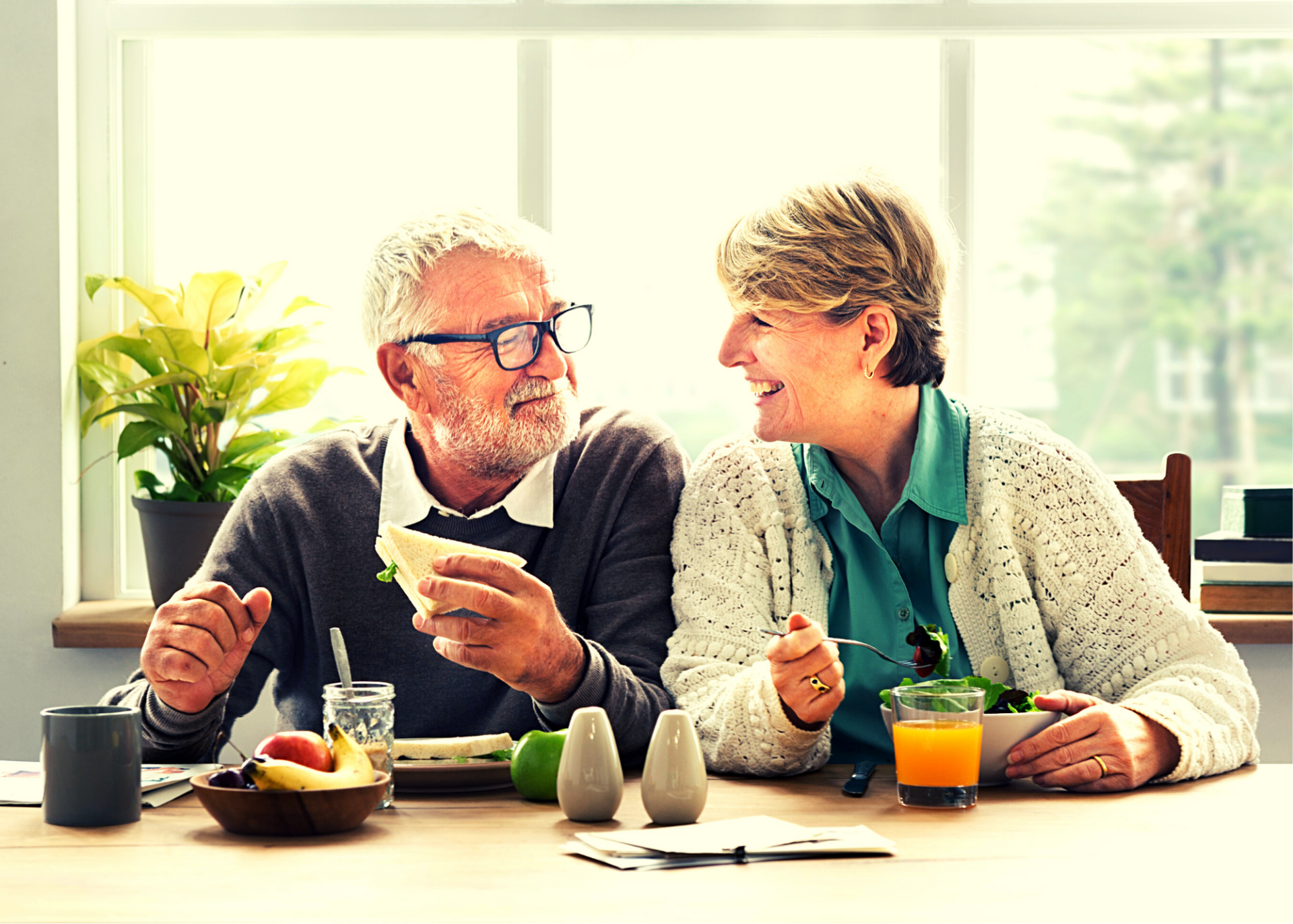 Old Couple Enjoying A Healthy Snack