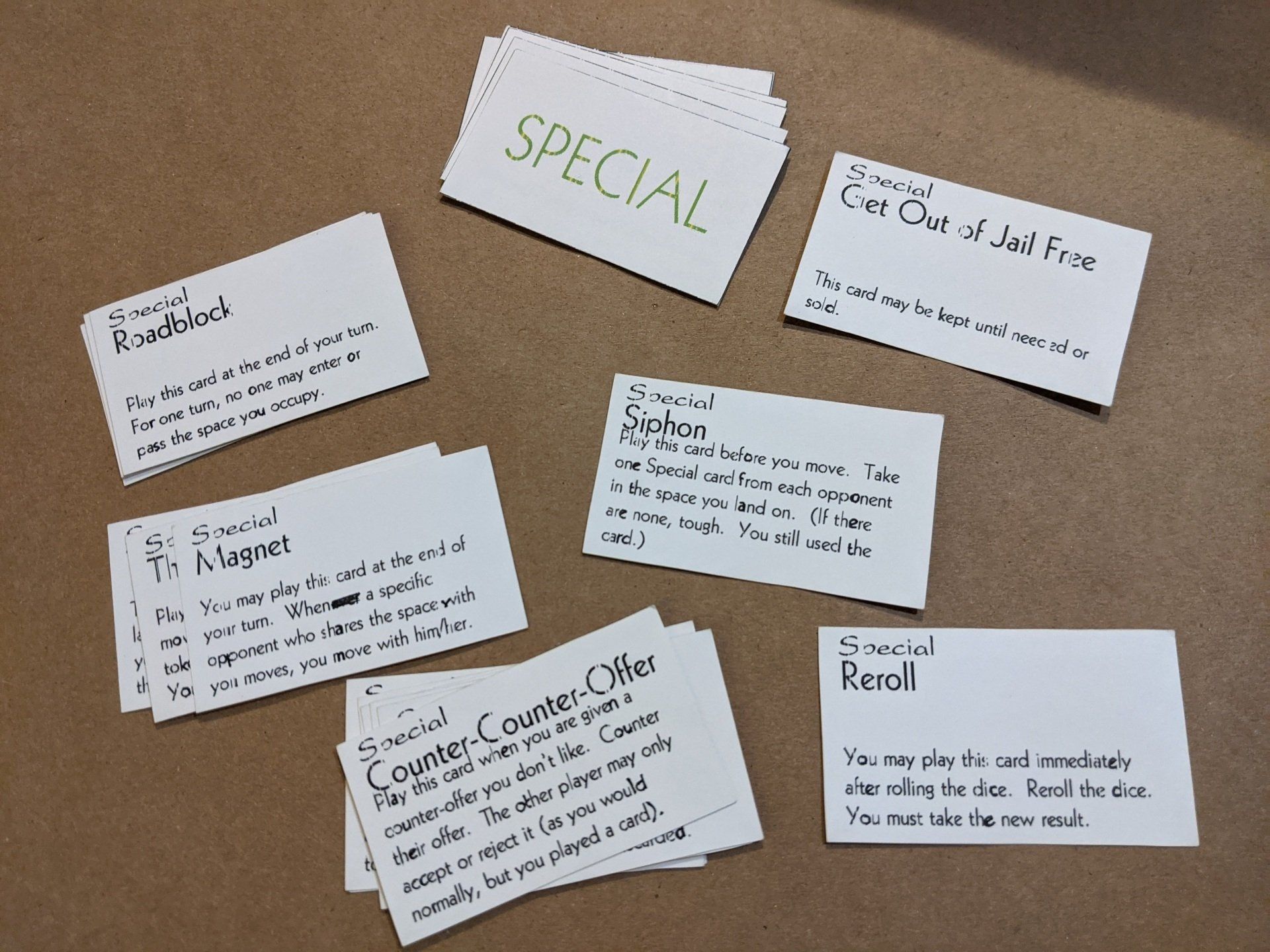 As a child, I created a deck of Special cards for Monopoly, inspired by the items from Mario Party and printed with a god-awful inkjet printer I had to compensate for with a pen.