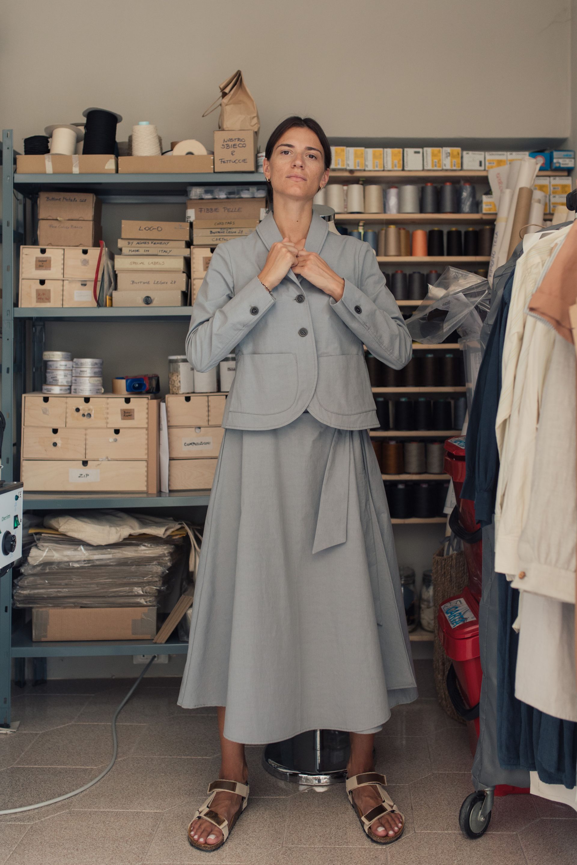 flower blazer grey ripstop cotton