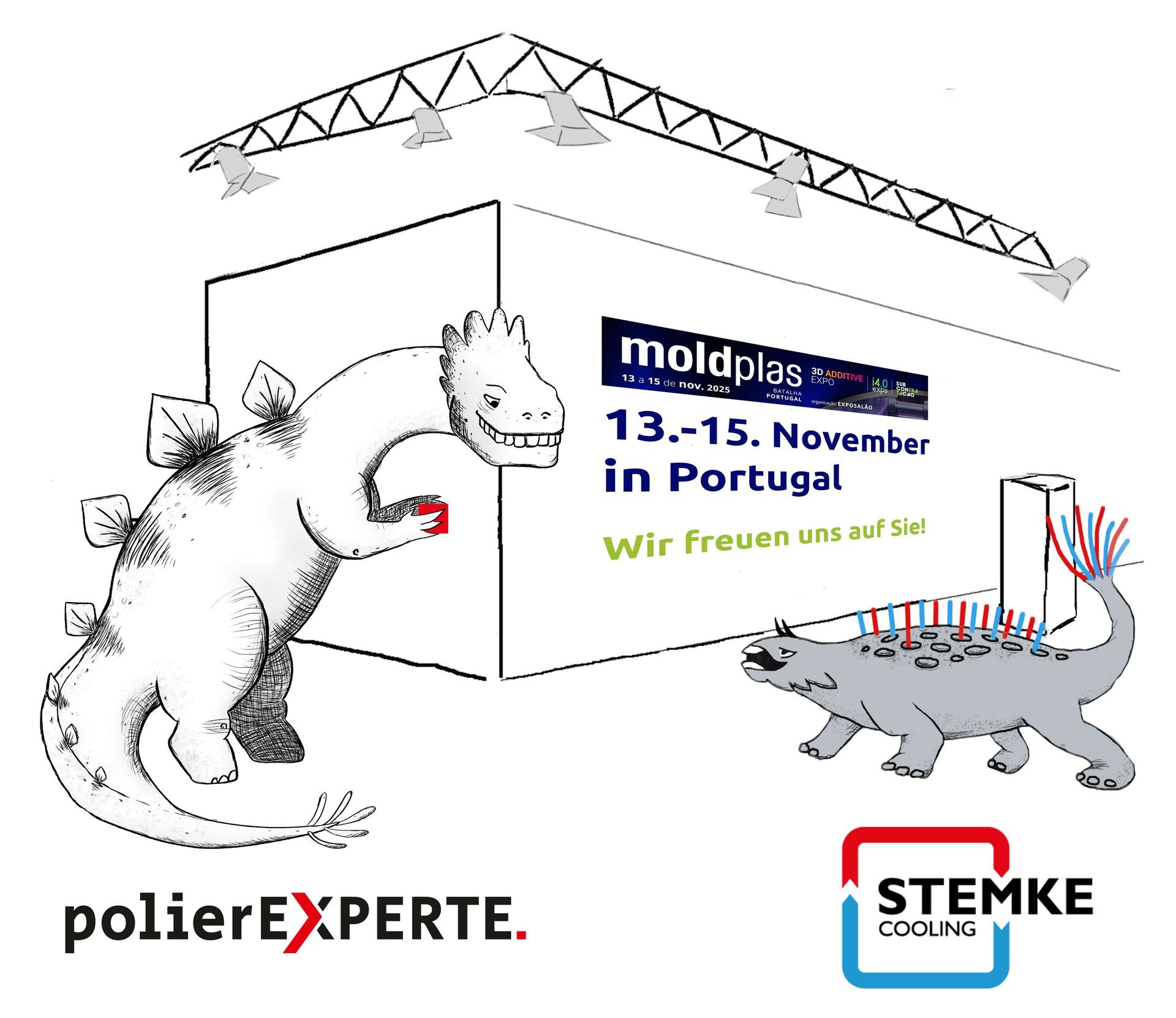 Polierosaurus Rex und Stemkosaurus auf der moldplas 2025 in Portugal