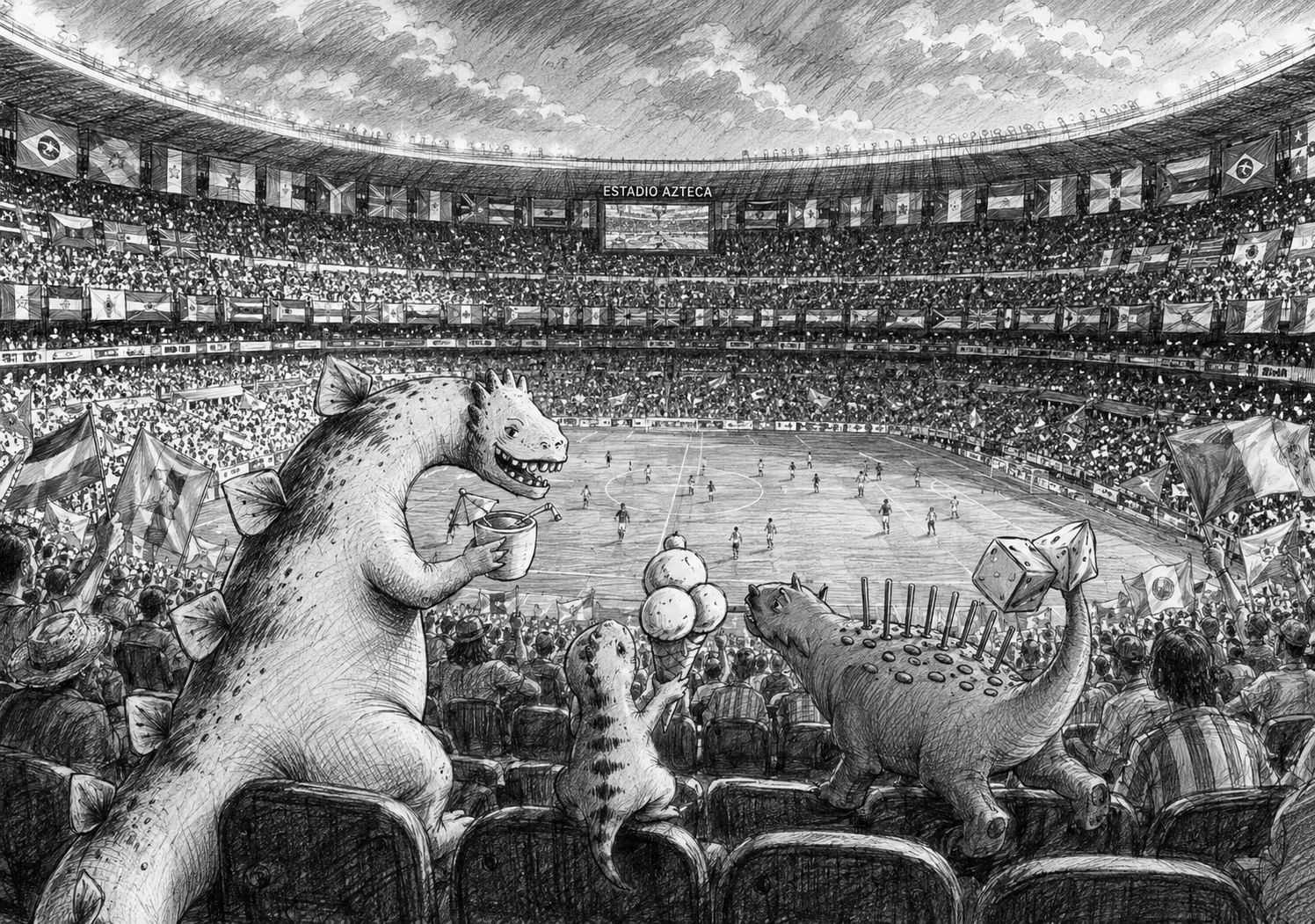 Mundial 2026 mit Polierosaurus Rex, Polierosaurus Junior und Stemkosaurus Mundial 2026 mit Polierosaurus Rex, Polierosaurus Junior und Stemkosaurus