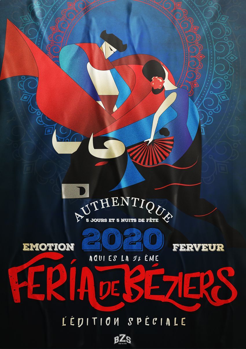 Affiche Feria de Béziers 2020 créée par BZS en sérigraphie