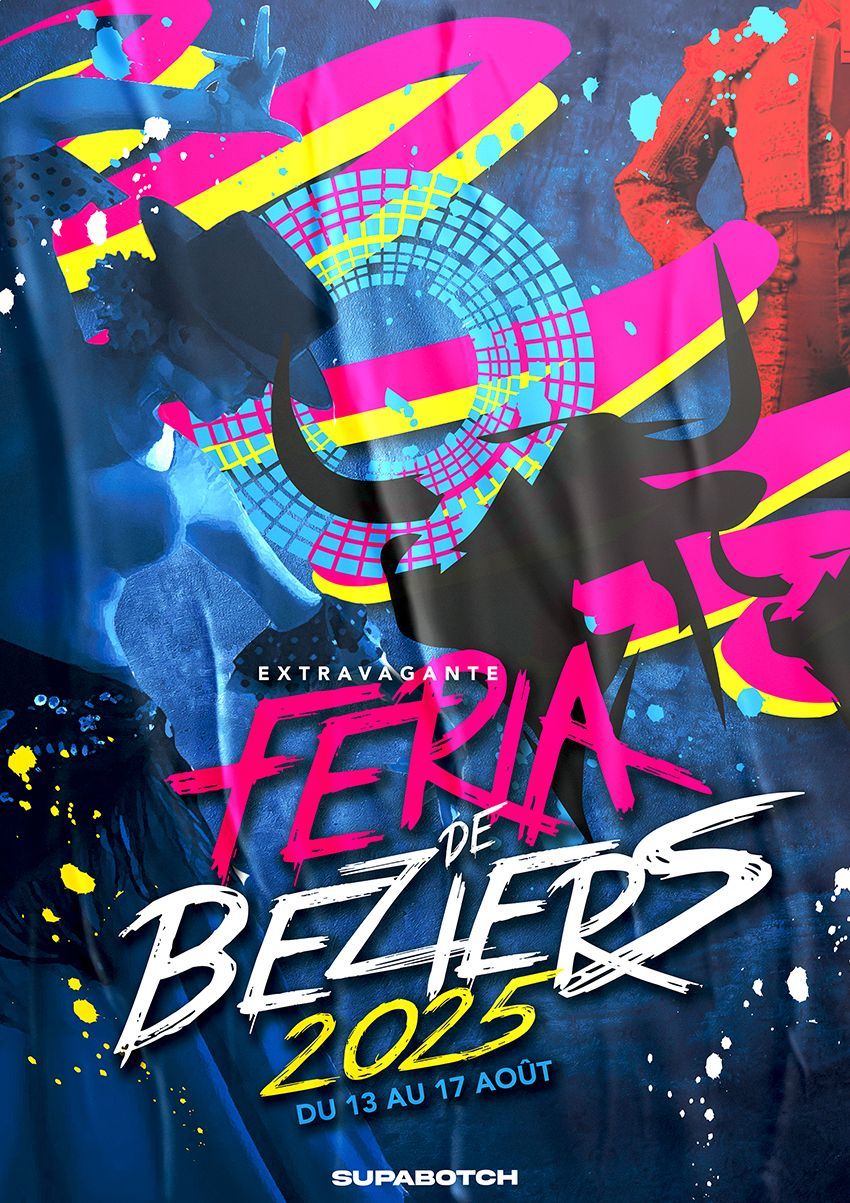 Affiche Feria de Béziers 2025 créée par BZS en sérigraphie